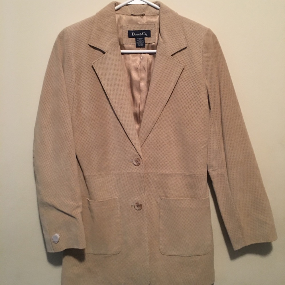 Tan Leather “Denim&Co” Button Up Jacket